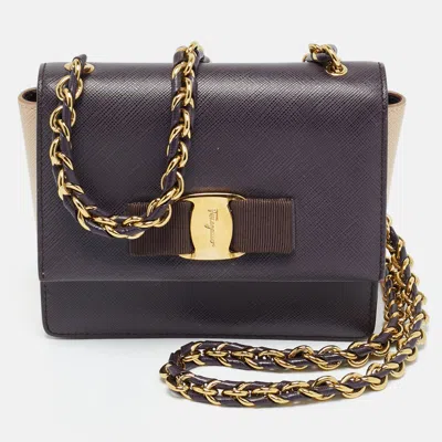 Pre-owned Ferragamo Purple/beige Leather Mini Ginny Crossbody Bag