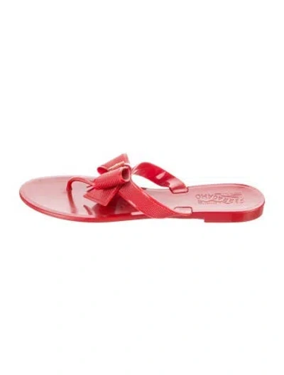 Pre-owned Ferragamo Pvc Bow Accents Flip Flops In Red