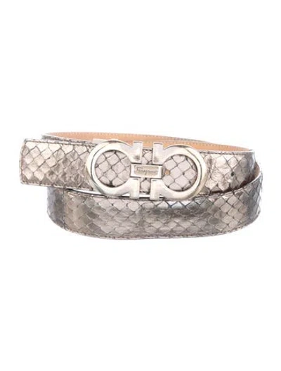 Pre-owned Ferragamo Python Belt In Silver