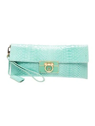 Pre-owned Ferragamo Python Clutch In Blue