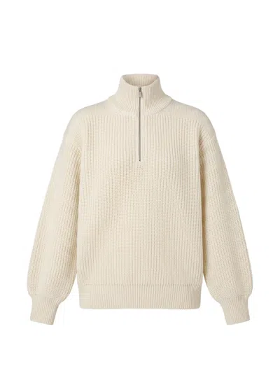 Ferragamo Quarter-zip Knitted Sweater In Neutral