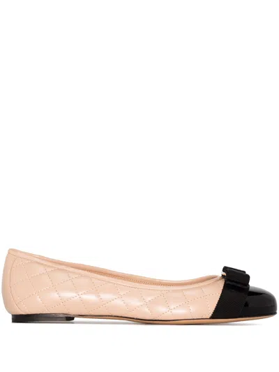 Ferragamo Quilted Ballerina Shoes In Neutrals