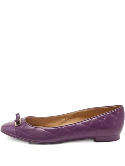 Pre-owned Ferragamo Quilted Bow Ballet Flats In Purple