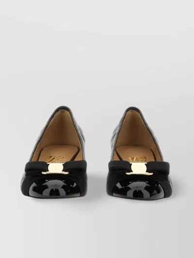 Ferragamo Quilted Bow Block Heel Ballerina Shoes In Black