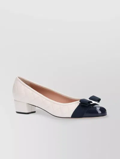 Ferragamo Quilted Bow Detail Ballerina Shoes In Blue