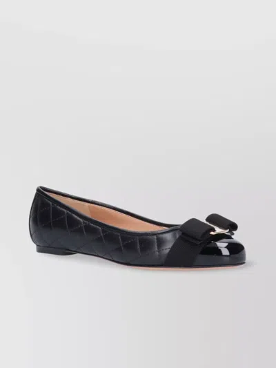FERRAGAMO QUILTED BOW DETAIL ROUND TOE BALLERINA SHOES