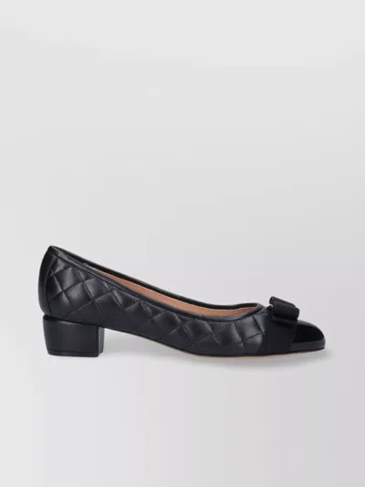 Ferragamo Quilted Bow Round Toe Low Block Heel