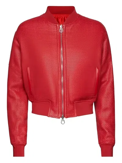Ferragamo Quilted Leather Jacket In Red