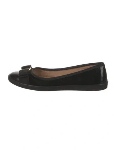Pre-owned Ferragamo Quilted Pattern Leather Ballet Flats In Black
