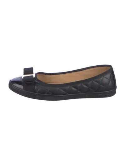 Pre-owned Ferragamo Quilted Pattern Leather Ballet Flats In Blue
