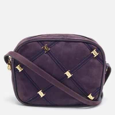 Pre-owned Ferragamo Quilted Studded Purple Nubuck Leather Crossbody Bag
