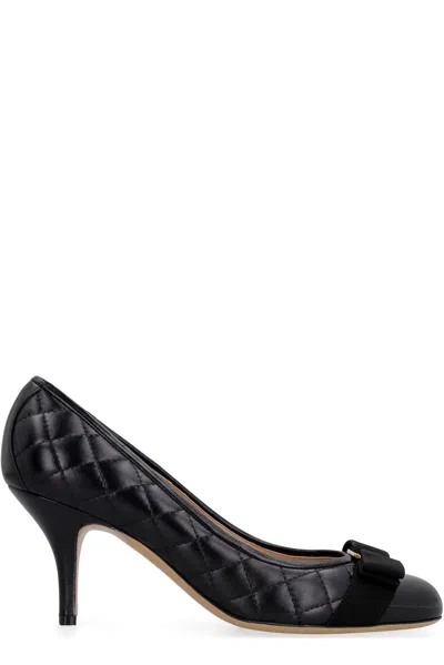 Ferragamo Quilted Vara Bow Pumps In Black