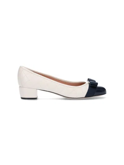 Ferragamo 'quilted Vara' Pumps In White