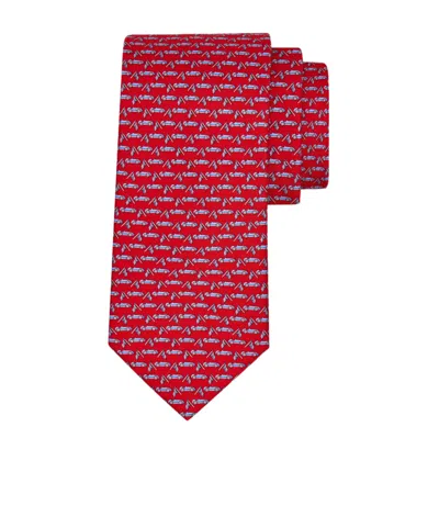 Ferragamo Race Print Silk Tie In Red