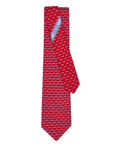 Ferragamo Race-print Silk Tie In Red