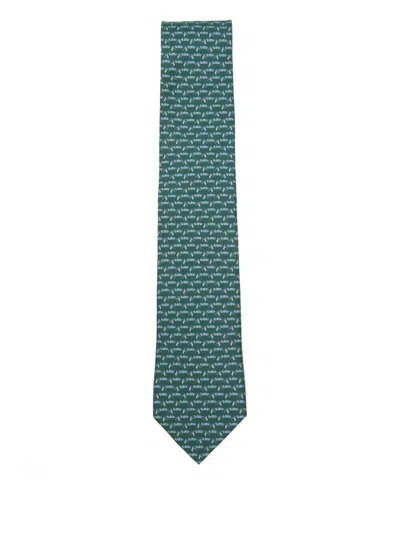 Ferragamo Race-print Tie In Green