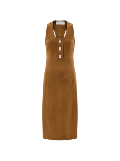 Ferragamo Racer Back Dress With Hug Buckle Detail In Brown
