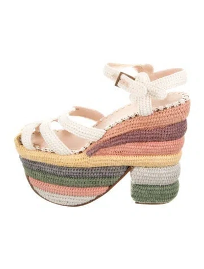 Pre-owned Ferragamo Raffia Animal Print Espadrilles In Multi