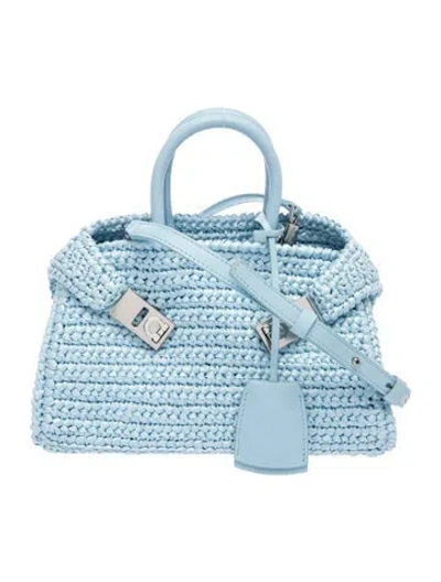 Pre-owned Ferragamo Raffia Hug Mini W/ Tags In Blue