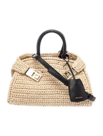 Pre-owned Ferragamo Raffia Hug Mini W/ Tags In Neutral