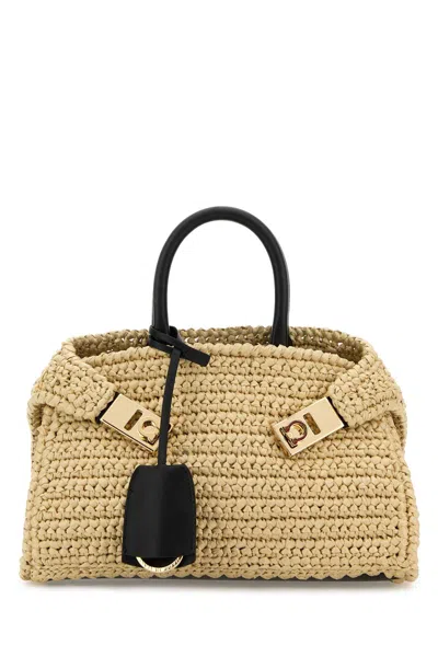 Ferragamo Raffia Mini Hug Handbag In Neutral
