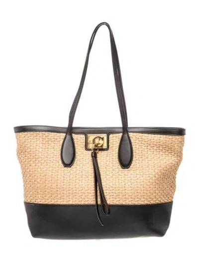 Pre-owned Ferragamo Raffia Tote In Neutrals