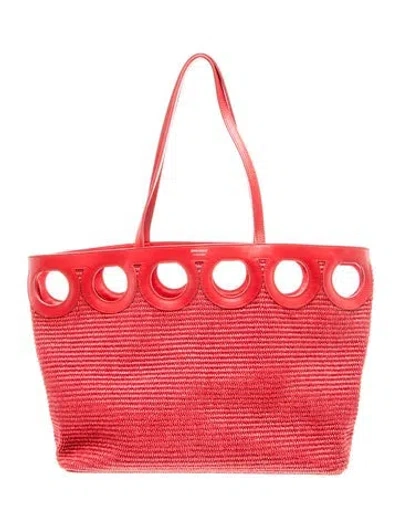Pre-owned Ferragamo Raffia Tote In Red