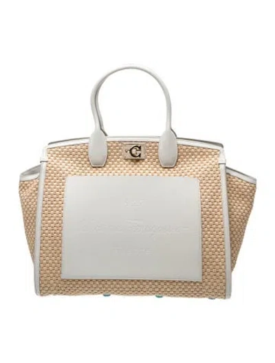 Pre-owned Ferragamo Raffia Tote In White