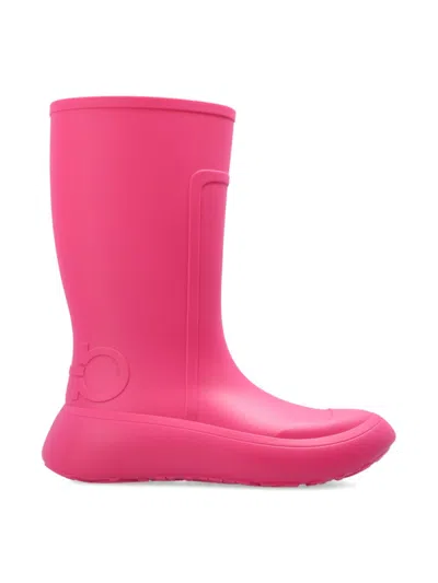 Ferragamo Rainboot Gancini Logo Ankle Boots In Pink