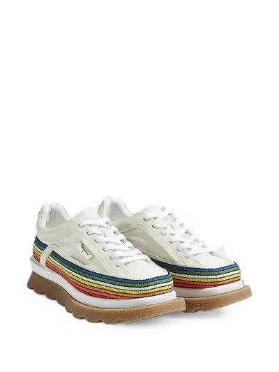 Ferragamo Rainbow-stripe Platform Sneakers In Multi