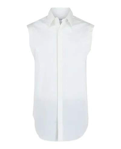 Ferragamo Raw Cut Sleeveless Tuxedo Shirt In White
