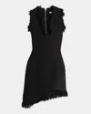 Ferragamo Raw-edge Sleeveless Denim Mini Curve Dress In Nero