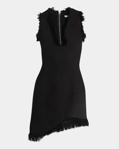 FERRAGAMO RAW-EDGE SLEEVELESS DENIM MINI CURVE DRESS