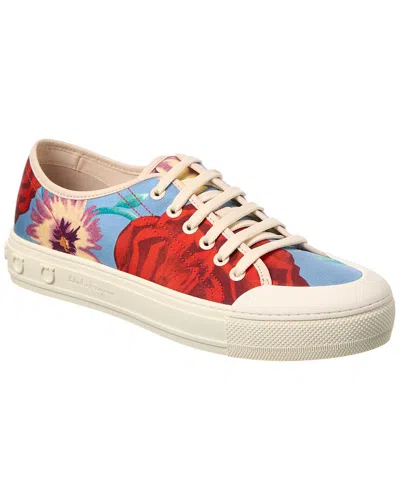 Ferragamo Rebel Printed Canvas Sneaker In Blue