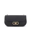 Ferragamo Rectangular Black Textured Leather Shoulder Bag With Magnetic Closure In Black