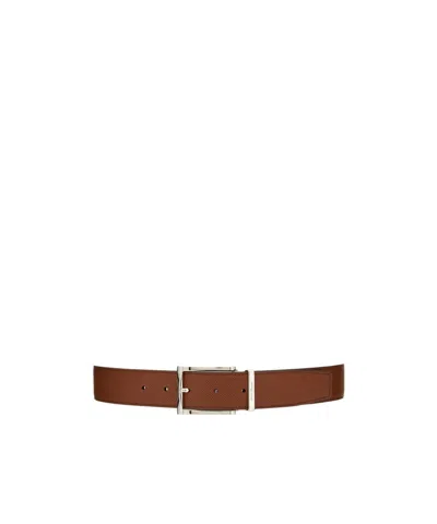 Ferragamo Rectangular Buckle Double-sided Belt In Brown