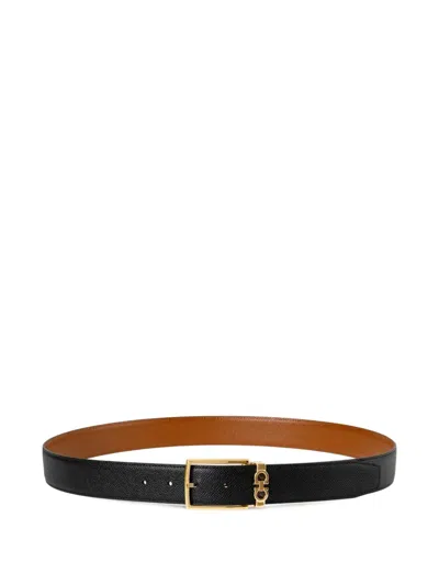Ferragamo Rectangular-buckle Leather Belt In Black