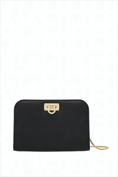 Ferragamo Rectangular Calf Leather Shoulder Bag In Black