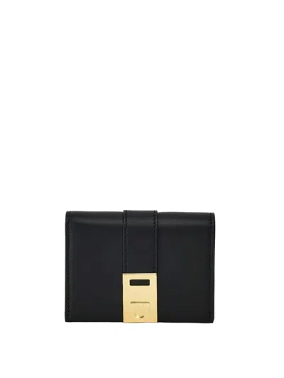 Ferragamo Rectangular Calf Leather Wallet With Gold-tone Clasp In Black