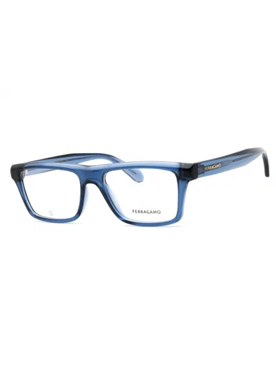 Ferragamo Rectangular Eyeglasses For Modern Men In Blue