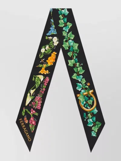 Ferragamo Rectangular Floral Print Scarf For Neck In Black
