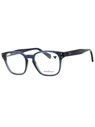 Ferragamo Rectangular Men's Eyeglasses With Crystal Clear Demo Lens In Green