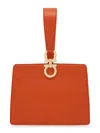 Ferragamo Rectangular Orange Clutch With Gold-tone Clasp In Red