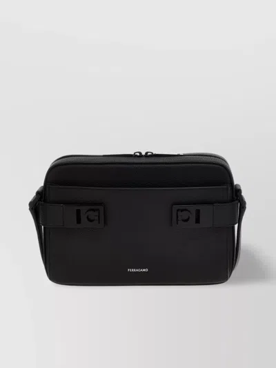 Ferragamo Shoulder Bag With Gancini Buckles In Black