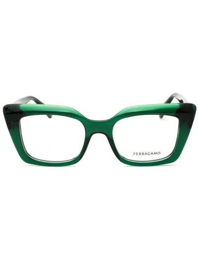 Ferragamo Rectangular Women's Eyeglasses Sf3008 In Green