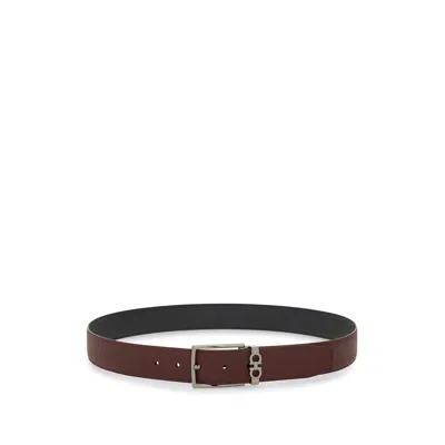 Ferragamo Grained Leather Gancini Motif Reversible Belt In Brown