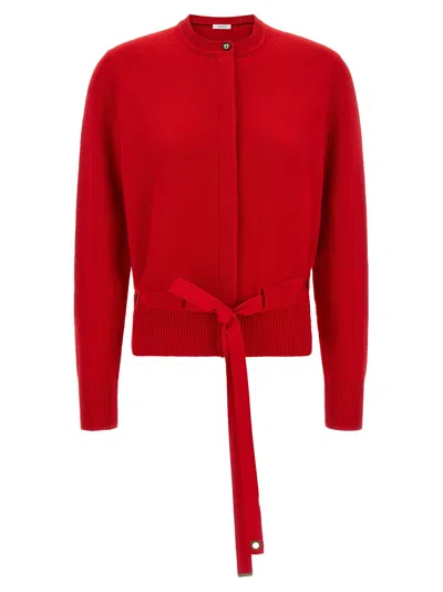 Ferragamo Cardigan With Thread-through Belt In Red