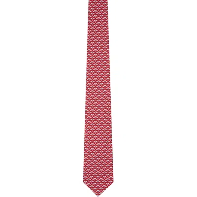 Ferragamo Red Cat Print Silk Tie