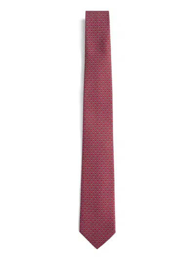 FERRAGAMO RED FERRAGAMO MONOGRAM PRINT SILK TIE