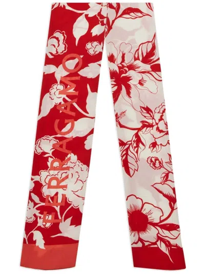 Ferragamo Floral-print Silk Band Scarf In Red